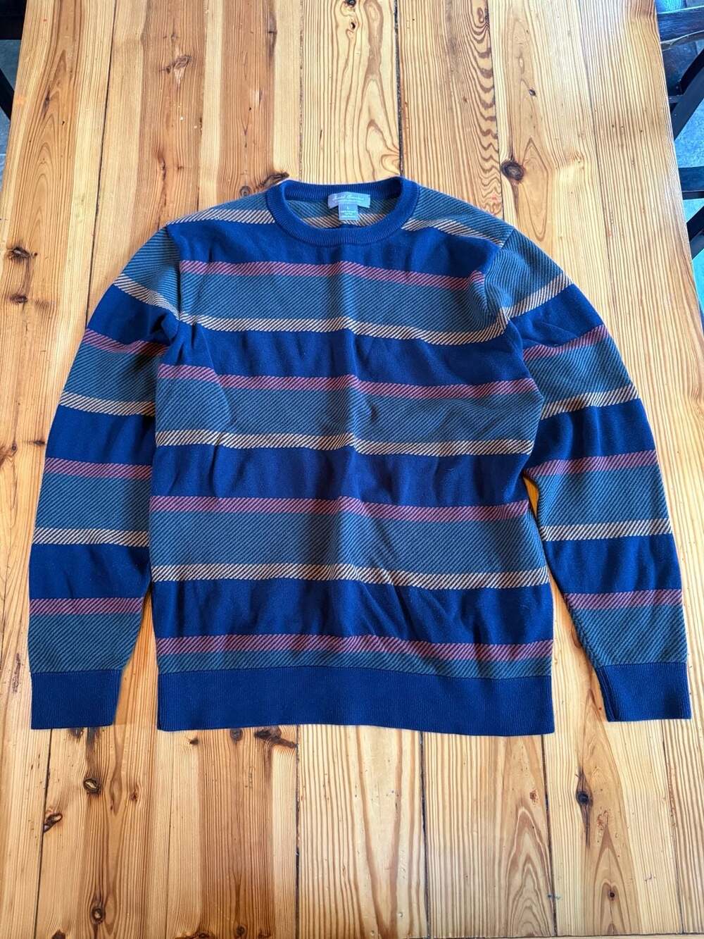 Daniel Cremieux Striped Crewneck Sweater Size L Blue Supima Cotton